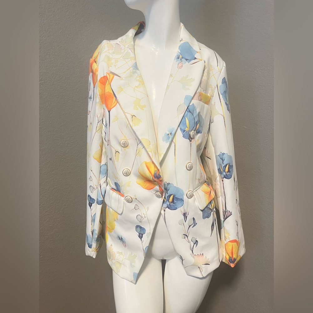 Cato Womem”s Multicolor One Button Front Long Sleeves Floral Blazer Size M